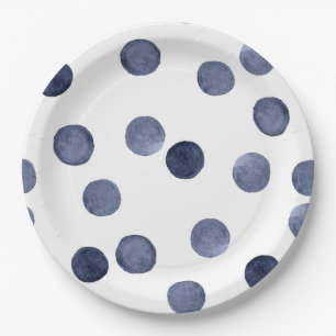 Aquarell Der blaue Polka-Punkt. Pappteller
