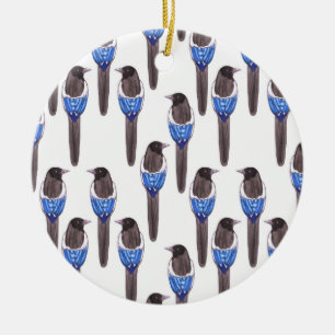 Aquarell der Schwarzes berechneten Elsters oder Keramik Ornament