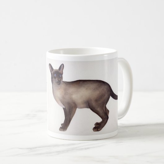 Aquarell der siamesischen Katze mit Kaffeetasse (VorderseiteRechts)