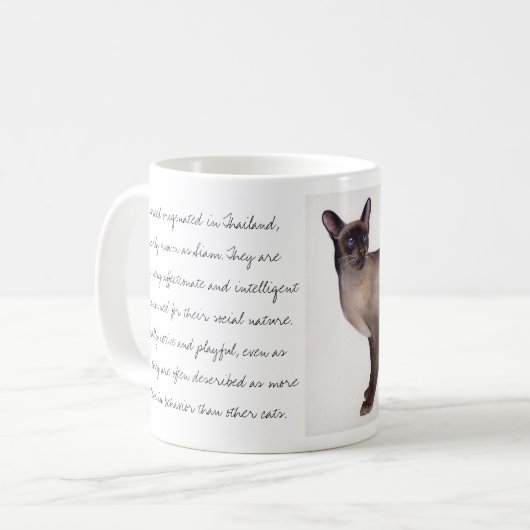 Aquarell der siamesischen Katze mit Kaffeetasse (Vorderseite Links)