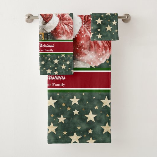 Aquarell Der Weihnachtsmann mit Schneeflocken Badhandtuch Set (Insitu)
