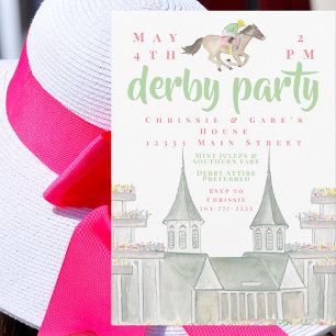 Aquarell Derby-Party-Jockey-Ikonisches Gebäude Einladung