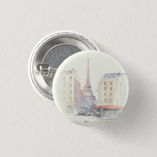 Aquarell des Eiffelturm-| Paris Button (Vorne & Hinten)