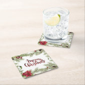 Aquarell des Weihnachten| - Stechpalmen-u. Rechteckiger Pappuntersetzer (Vor Ort)