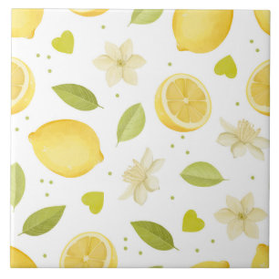 Aquarell-Design mit Zitronen und Blüten Fliese