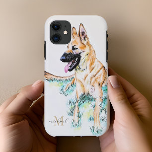 Aquarell Deutsche-Schäferhund Malinois Monogramm Case-Mate iPhone Hülle