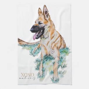 Aquarell Deutsche Schafherde Malinois XOXO Geschirrtuch