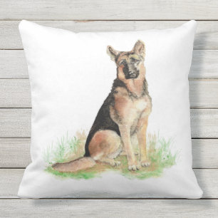 Aquarell Deutscher Schäferhund Haustier Tier Kunst Kissen Für Draußen