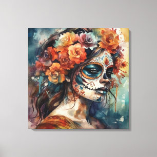 Aquarell Día de los Muertos Catrina-Porträt Leinwanddruck
