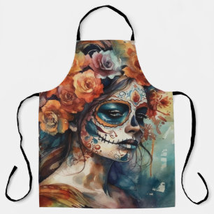 Aquarell Día de los Muertos Catrina-Porträt Schürze