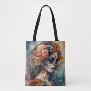 Aquarell Día de los Muertos Catrina-Porträt Tasche