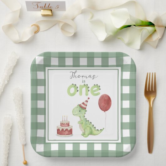 Aquarell-Dinosaurier 1. Geburtstag Pappteller (Hochzeit)