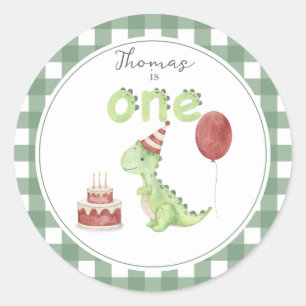Aquarell-Dinosaurier 1. Geburtstag Runder Aufkleber