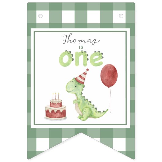 Aquarell-Dinosaurier 1. Geburtstag Wimpelkette (Erste Fahne)