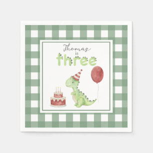 Aquarell-Dinosaurier 3. Geburtstag Serviette