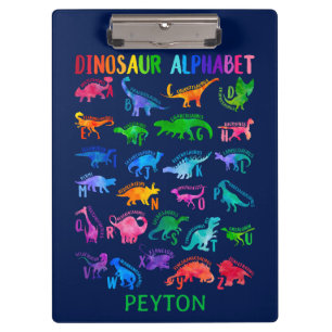 Aquarell-Dinosaurier-Alphabet Farbige Dino-Kinder Klemmbrett