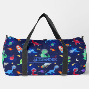 Aquarell-Dinosaurier-Astronauten im Weltraum Blau Duffle Bag