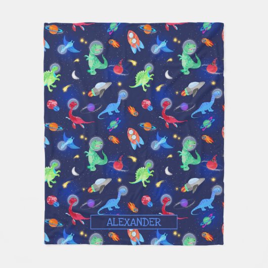 Aquarell-Dinosaurier-Astronauten im Weltraum Blau Fleecedecke (Vorderseite)