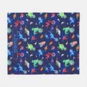 Aquarell-Dinosaurier-Astronauten im Weltraum Blau Fleecedecke (Vorderseite (Horizontal))