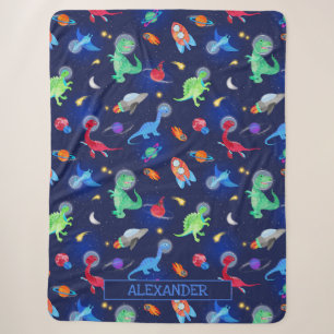 Aquarell-Dinosaurier-Astronauten im Weltraum Blau Sherpadecke