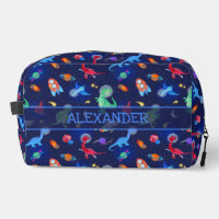Aquarell-Dinosaurier-Astronauten im Weltraum Blau