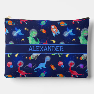 Aquarell-Dinosaurier-Astronauten im Weltraum Blau Zubehörtasche
