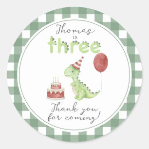 Aquarell-Dinosaurier-Drei-Birthday-Dankeschön Runder Aufkleber