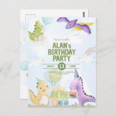 Aquarell-Dinosaurier-Geburtstagseinladungskarten-P Postkarte (Vorne/Hinten)