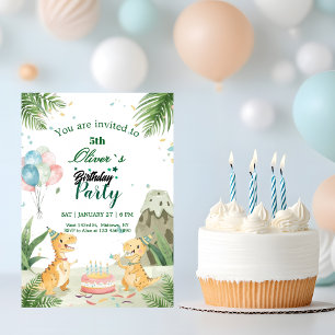 Aquarell-Dinosaurier-Kinderparty-Geburtstag Einladung