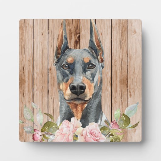 Aquarell Doberman & Blume Fotoplatte (Vorderseite)