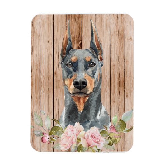 Aquarell Doberman & Blume Magnet (Vertikal)