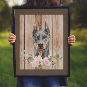 Aquarell Doberman & Blume Poster