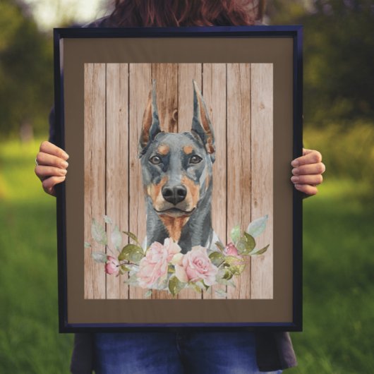 Aquarell Doberman & Blume Poster