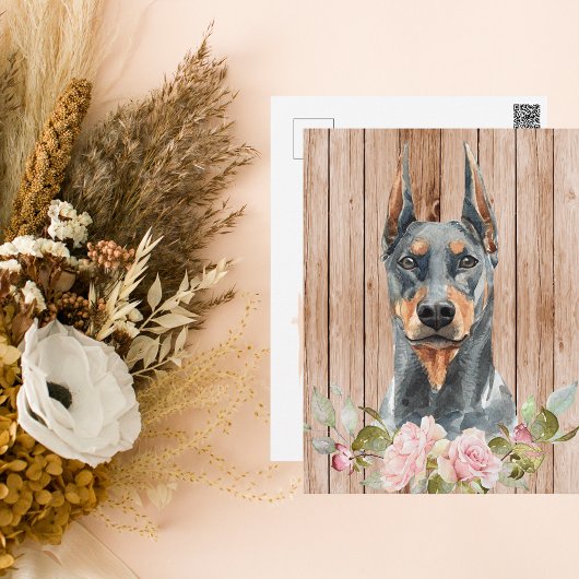Aquarell Doberman & Blume Postkarte
