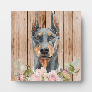 Aquarell-Dobermann & Blumen Fotoplatte