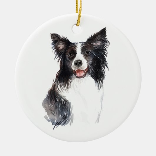 Aquarell Dog Border Collie Weihnachten Keramik Ornament (Vorne)