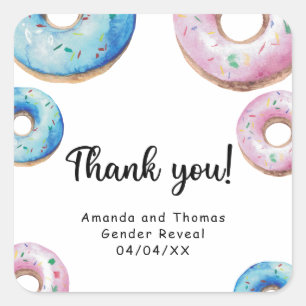 Aquarell-Donuts Danke Geschlecht Enthüllung Quadratischer Aufkleber