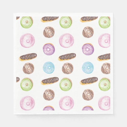 Aquarell-Donuts Handgemaltes Muster Serviette (Vorderseite)