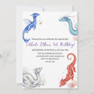 Aquarell-Drache-Geburtstagseinladung Einladung