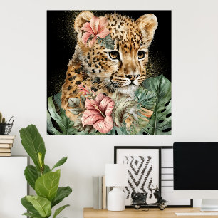 Aquarell-Dschungel-Baby-Tiere-Blumenkunst Poster