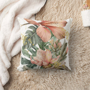 Aquarell-Dschungel-Orchideen-Blumen Kissen