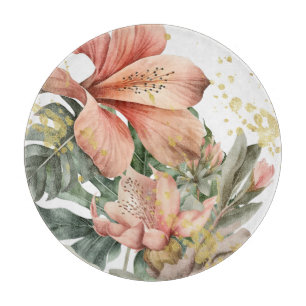 Aquarell-Dschungel-Orchideen-Blumen Schneidebrett