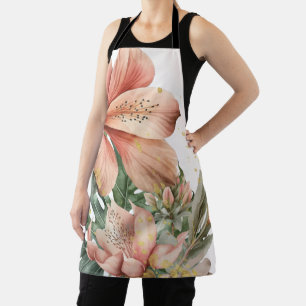 Aquarell-Dschungelblumen Pfirsich-Gold-Spritzer Schürze