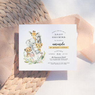 Aquarell-Dschungeltiere Orange Baby Shower Einladungspostkarte