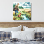 Aquarell Duck Hunter Stretched Canvas Print Leinwanddruck (Insitu (Schlafzimmer))