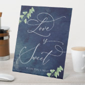 Aquarell Dunkle blaue Grüne Hochzeit Dessert Bar Sockelschild (In Situ)