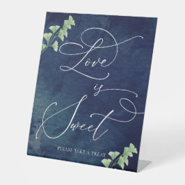 Aquarell Dunkle blaue Grüne Hochzeit Dessert Bar Sockelschild