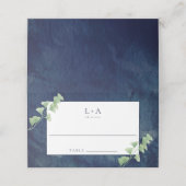 Aquarell Dunkle blaue Grüne Hochzeitsstimmung Plat Platzkarte (Außenseite Aufgefaltet)