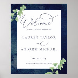 Aquarell Dunkle blaue Grüne Probe Abendessen Poster