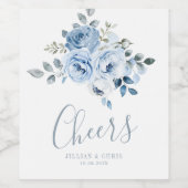 Aquarell Dusty Blue Blumenweinlabel Weinetikett (Einzelnes Label)